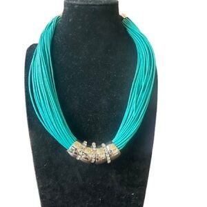 Turquoise String Necklace with Silver Accents
